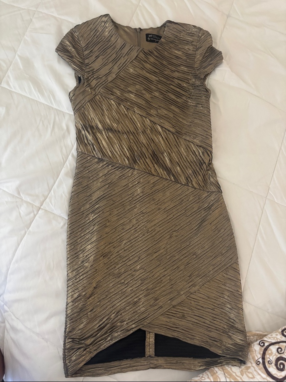 Torn by Ronny Kobo Metallic Gold Pleated Mini Dress